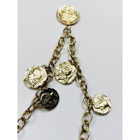 vintage replica Gold-Tone Chain Necklace With Roman Coin Charms For Women - Picture 4 of 5